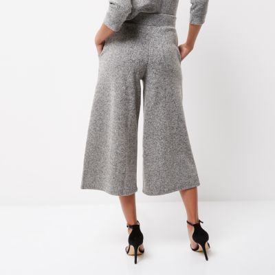 Grey knit cropped culottes